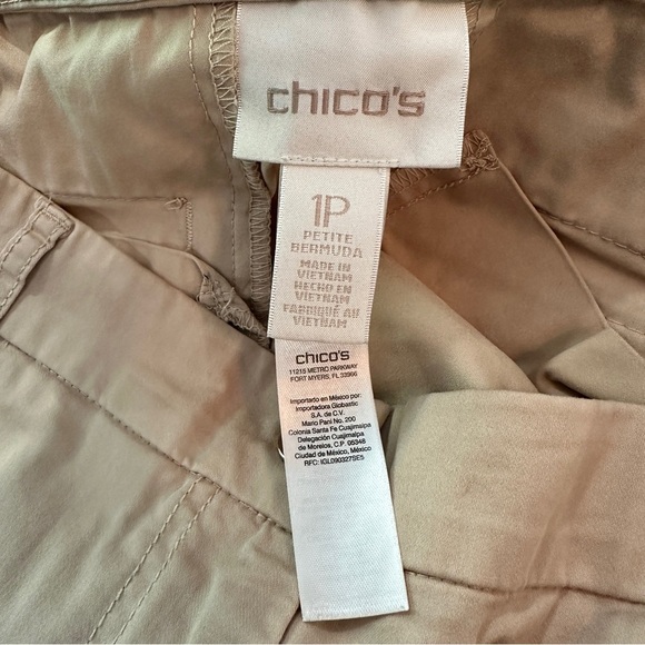 Chico’s 1P Petite Bermuda Shorts Khaki Tan Utility Style Mid-Rise - Picture 7 of 11